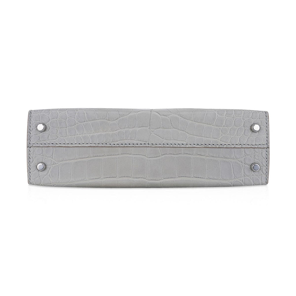 Limited Edition Mini Kelly 20 Sellier Matte Gris Perle Alligator Bag Palladium Hardware