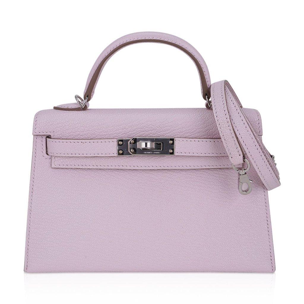 Mini Kelly 20 Bag Sellier Mauve Pale Chevre Leather with Palladium Hardware