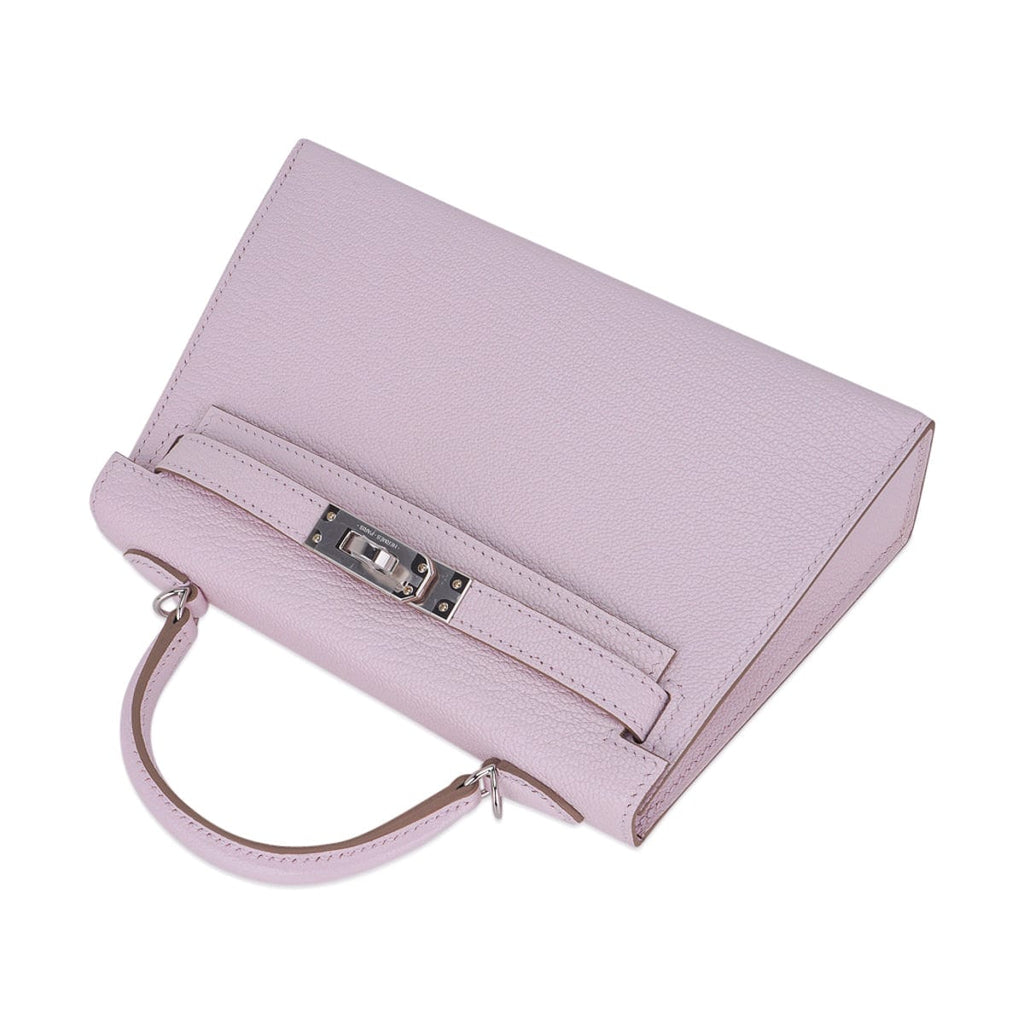 Mini Kelly 20 Bag Sellier Mauve Pale Chevre Leather with Palladium Hardware