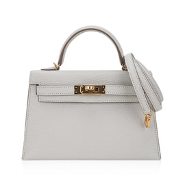 Mini Kelly 20 Bag Sellier Mushroom Chevre with Gold Hardware