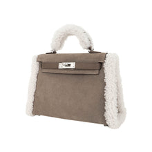 Load image into Gallery viewer, Kelly 20 Teddy Bag Pluch Shearling Gris Caillou Grizzly and Etoupe Swift Leather