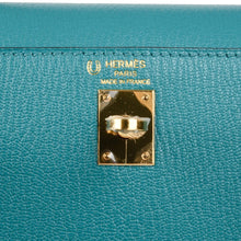 Load image into Gallery viewer, Kelly 25 Sellier Bag HSS Blue Paon / Black Chevre Mysore Gold Hardware
