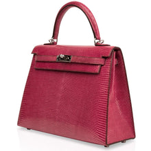 Load image into Gallery viewer, Kelly 25 Sellier Bag Fuschia Lizard with Palladium Hardware