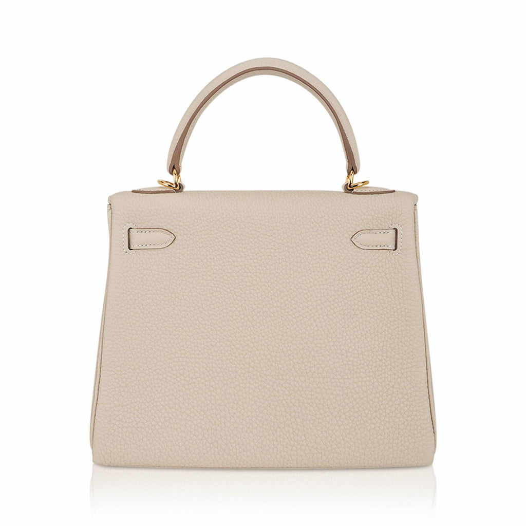 Kelly Retourne 25 Bag Craie Togo Leather with Gold Hardware