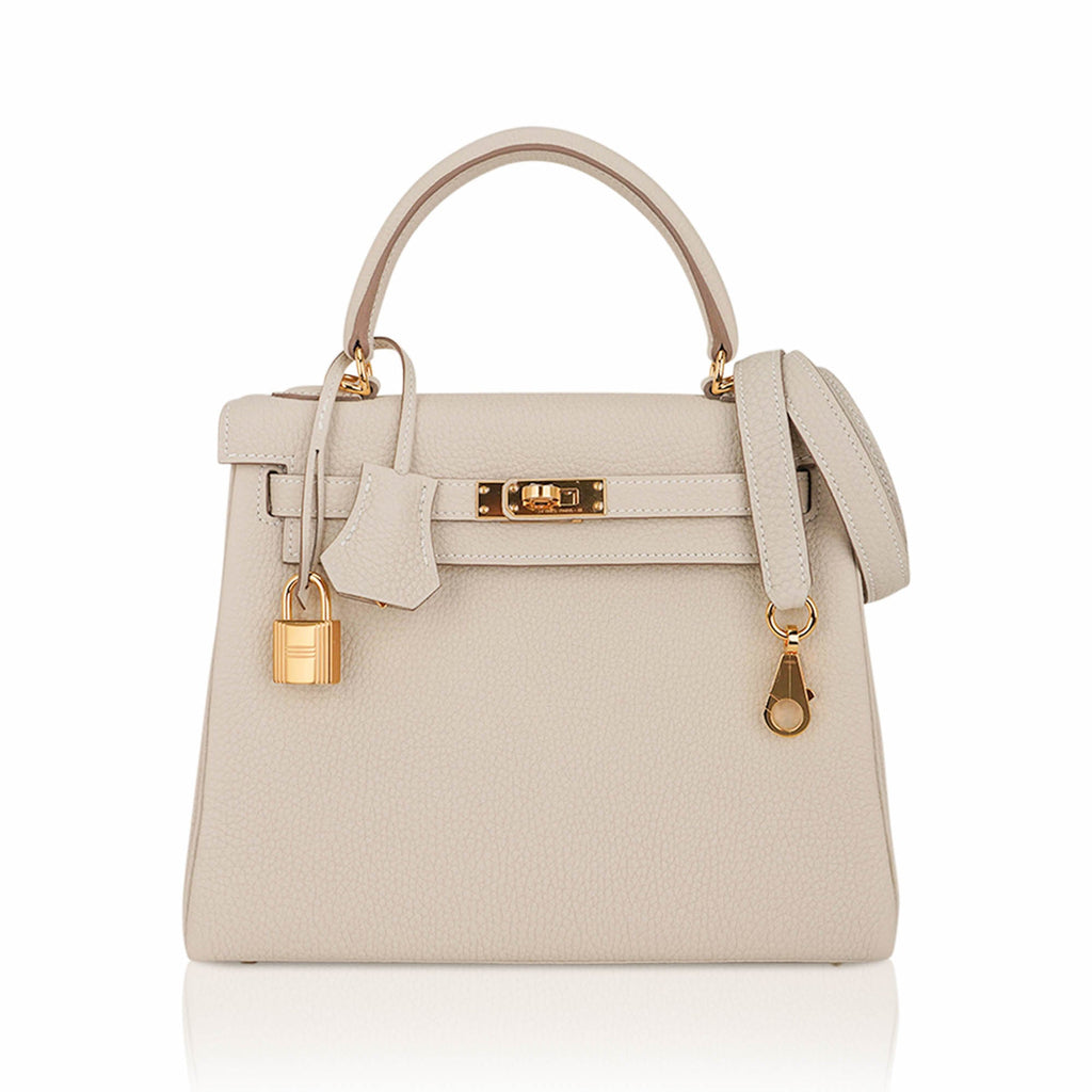 Kelly Retourne 25 Bag Craie Togo Leather with Gold Hardware