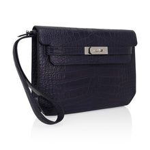 Load image into Gallery viewer, Kelly Depeches 25 Pouch Blue Indigo Matte Alligator with Palladium Hardware