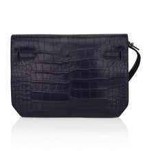 Load image into Gallery viewer, Kelly Depeches 25 Pouch Blue Indigo Matte Alligator with Palladium Hardware