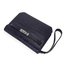 Load image into Gallery viewer, Kelly Depeches 25 Pouch Blue Indigo Matte Alligator with Palladium Hardware