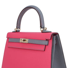 Load image into Gallery viewer, Kelly Sellier 25 HSS Bag Rose Azalee/Gris Mouette Leather Permabrass