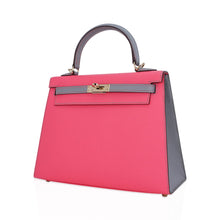 Load image into Gallery viewer, Kelly Sellier 25 HSS Bag Rose Azalee/Gris Mouette Leather Permabrass
