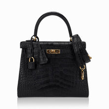Load image into Gallery viewer, Kelly 25 Retourne Bag Black Matte Alligator with Gold Hardware