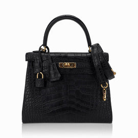 Kelly 25 Retourne Bag Black Matte Alligator with Gold Hardware
