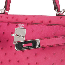 Load image into Gallery viewer, Kelly 25 Retourne Bag Fuchsia Ostrich with Palladium Hardware