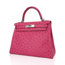 Load image into Gallery viewer, Kelly 25 Retourne Bag Fuchsia Ostrich with Palladium Hardware