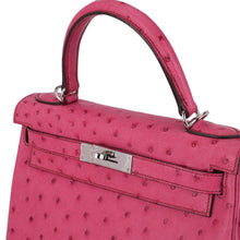 Load image into Gallery viewer, Kelly 25 Retourne Bag Fuchsia Ostrich with Palladium Hardware