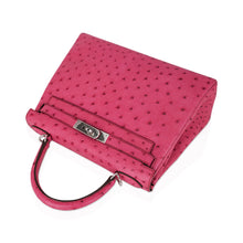 Load image into Gallery viewer, Kelly 25 Retourne Bag Fuchsia Ostrich with Palladium Hardware