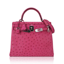 Load image into Gallery viewer, Kelly 25 Retourne Bag Fuchsia Ostrich with Palladium Hardware