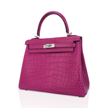 Load image into Gallery viewer, Kelly 25 Retourne Bag Rose Scheherazade Matte Alligator with Palladium Hardware