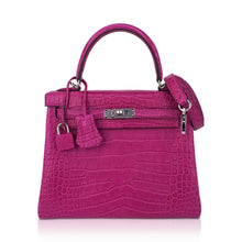 Load image into Gallery viewer, Kelly 25 Retourne Bag Rose Scheherazade Matte Alligator with Palladium Hardware