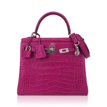 Load image into Gallery viewer, Kelly 25 Retourne Bag Rose Scheherazade Matte Alligator with Palladium Hardware