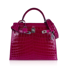 Load image into Gallery viewer, Kelly 25 Sellier Bag Rose Pourpre Crocodile with Palladium Hardware