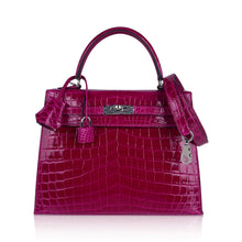 Load image into Gallery viewer, Kelly 25 Sellier Bag Rose Pourpre Crocodile with Palladium Hardware