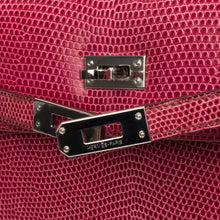 Load image into Gallery viewer, Kelly 25 Sellier Bag Fuschia Lizard with Palladium Hardware