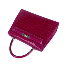 Load image into Gallery viewer, Kelly 25 Sellier Bag Rose Pourpre Crocodile with Palladium Hardware