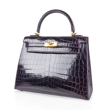 Load image into Gallery viewer, Kelly 25 Bag Sellier Crocodile Prunoir Gold Hardware