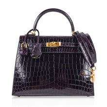 Load image into Gallery viewer, Kelly 25 Bag Sellier Crocodile Prunoir Gold Hardware