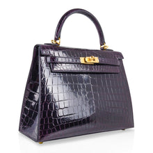 Load image into Gallery viewer, Kelly 25 Bag Sellier Crocodile Prunoir Gold Hardware