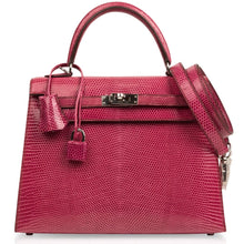 Load image into Gallery viewer, Kelly 25 Sellier Bag Fuschia Lizard with Palladium Hardware