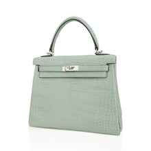 Load image into Gallery viewer, Kelly 25 Retourne Bag Vert d’Eau Matte Alligator with Palladium Hardware