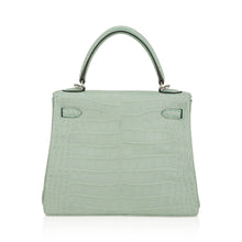 Load image into Gallery viewer, Kelly 25 Retourne Bag Vert d’Eau Matte Alligator with Palladium Hardware