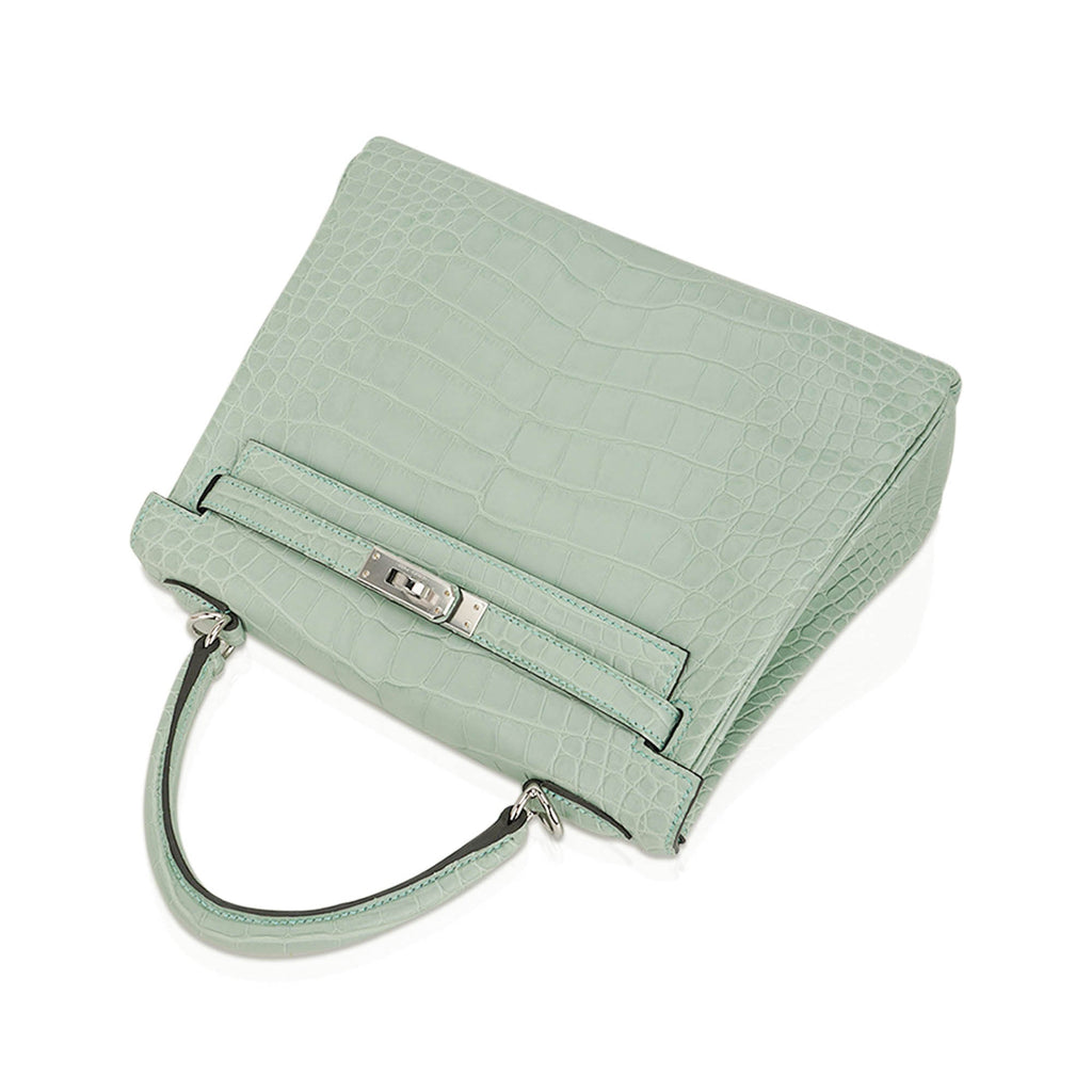Kelly 25 Retourne Bag Vert d’Eau Matte Alligator with Palladium Hardware