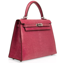 Load image into Gallery viewer, Kelly 25 Sellier Bag Fuschia Lizard with Palladium Hardware