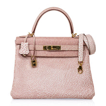 Load image into Gallery viewer, Kelly 28 Pink Dalmation Buffalo Skipper Leather Bag Gold Hardware