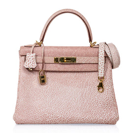 Kelly 28 Pink Dalmation Buffalo Skipper Leather Bag Gold Hardware