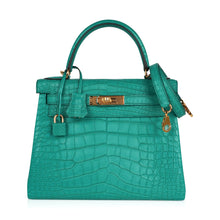 Load image into Gallery viewer, Kelly 28 Bag Vert Jade Matte Alligator Gold Hardware