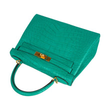 Load image into Gallery viewer, Kelly 28 Bag Vert Jade Matte Alligator Gold Hardware