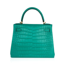 Load image into Gallery viewer, Kelly 28 Bag Vert Jade Matte Alligator Gold Hardware