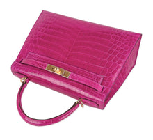 Load image into Gallery viewer, Kelly 28 Sellier Bag Rose Scheherazade Crocodile Gold Hardware
