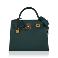 Load image into Gallery viewer, Kelly Sellier 28 Bag Vert Anglais Epsom Leather with Gold Hardware