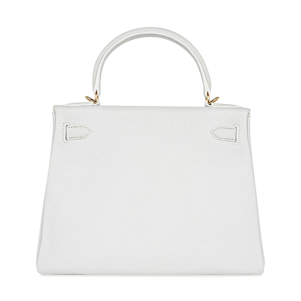Kelly 28 Retourne Bag White Clemence Leather with Gold Hardware