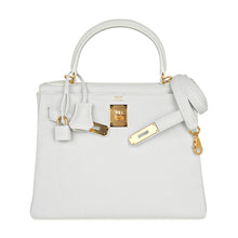 Load image into Gallery viewer, Kelly 28 Retourne Bag White Clemence Leather with Gold Hardware