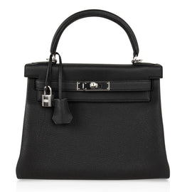 Kelly 28 Bag Black Retourne Togo Palladium Hardware