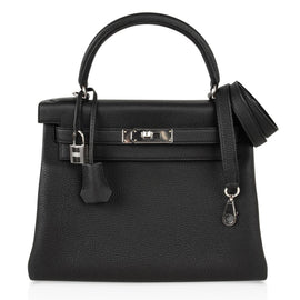 Kelly 28 Bag Black Retourne Togo Palladium Hardware