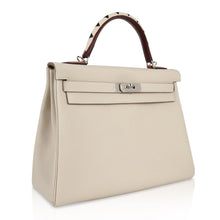 Load image into Gallery viewer, Limited Edition Kelly 32 Retourne Bag Au Galop Craie Togo Leather with Palladium Hardware
