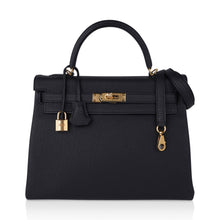 Load image into Gallery viewer, Kelly 32 Retourne Bag Black Gold Hardware Togo Leather