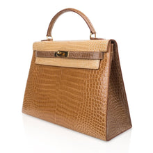 Load image into Gallery viewer, Limited Edition Tri-Color Kelly Sellier 32 Bag  Poussiere Poudre Ficelle Porosus Crocodile